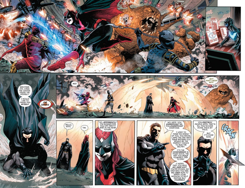 The whole Bat-Squad faces off again a Tim Drake from the future.